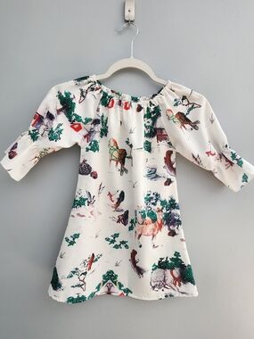 Cream Kids Dress with Old Fashioned Vintage Style Christmas Print